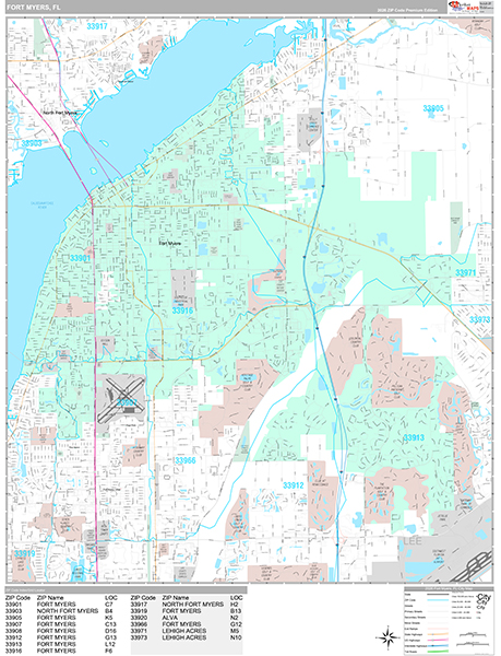 Fort Myers City Wall Map Premium Style